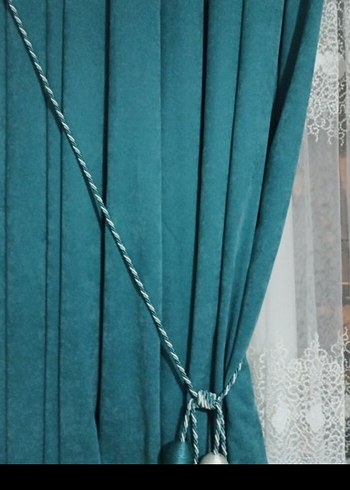 Turkuaz Nakışlı Perde Gri Bağlama İpliğiyle - Görsel 5