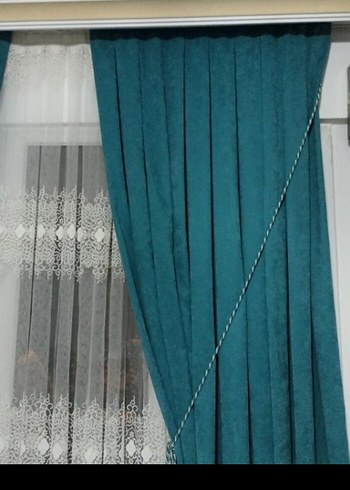 Turkuaz Nakışlı Perde Gri Bağlama İpliğiyle - Görsel 4