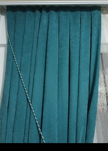 Turkuaz Nakışlı Perde Gri Bağlama İpliğiyle - Görsel 2