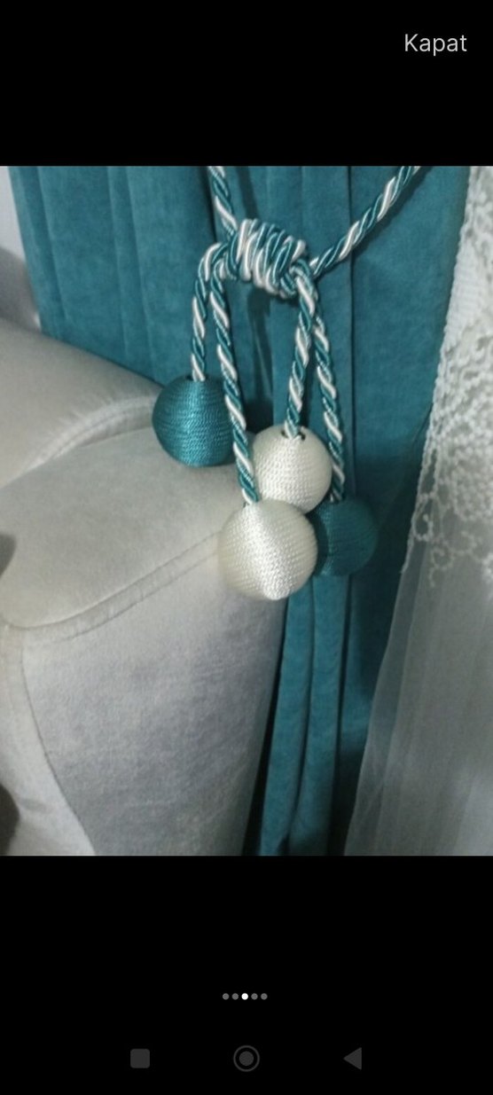 Turkuaz Nakışlı Perde Gri Bağlama İpliğiyle - Görsel 3