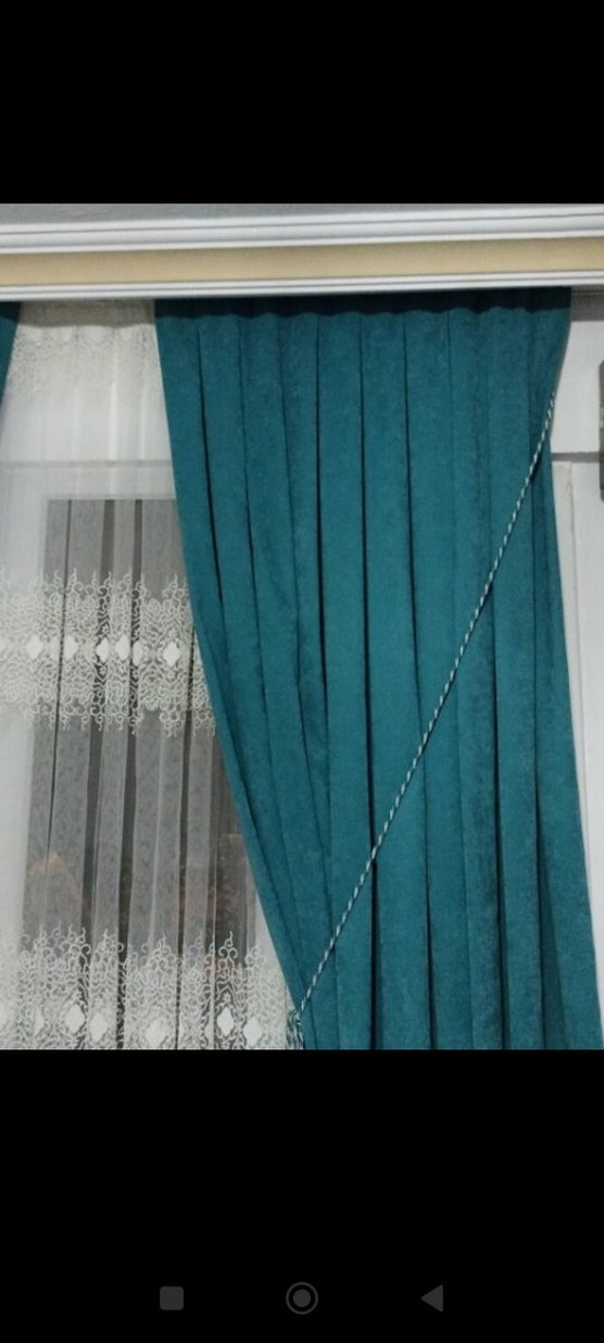 Turkuaz Nakışlı Perde Gri Bağlama İpliğiyle - Görsel 4