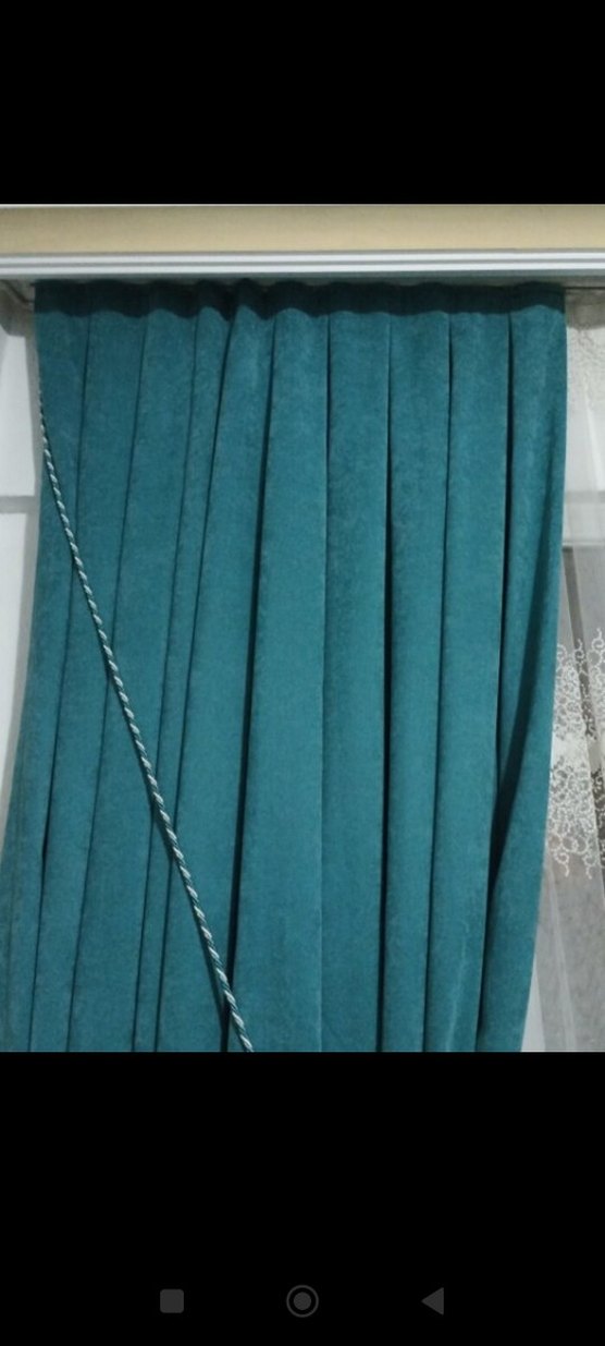 Turkuaz Nakışlı Perde Gri Bağlama İpliğiyle - Görsel 2