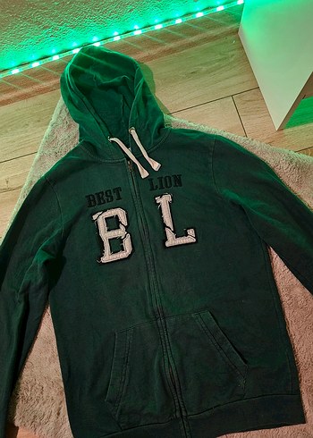 l Beden Kadın Yeşil Kapüşonlu Fermuarlı Sweatshirt