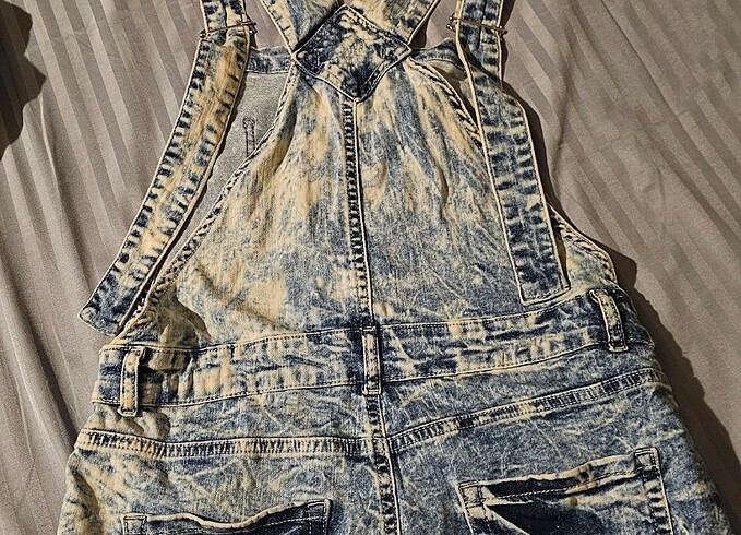 Kot jeans mini şort salopet L beden - Görsel 8