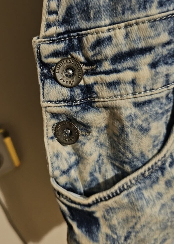 Kot jeans mini şort salopet L beden - Görsel 3