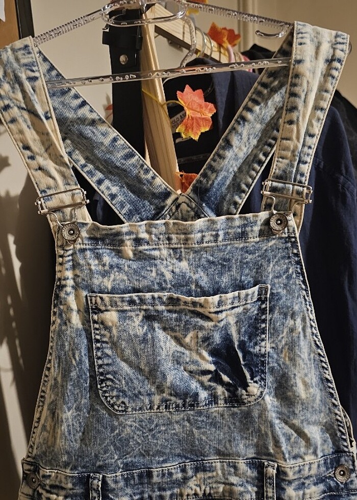 Kot jeans mini şort salopet L beden - Görsel 4