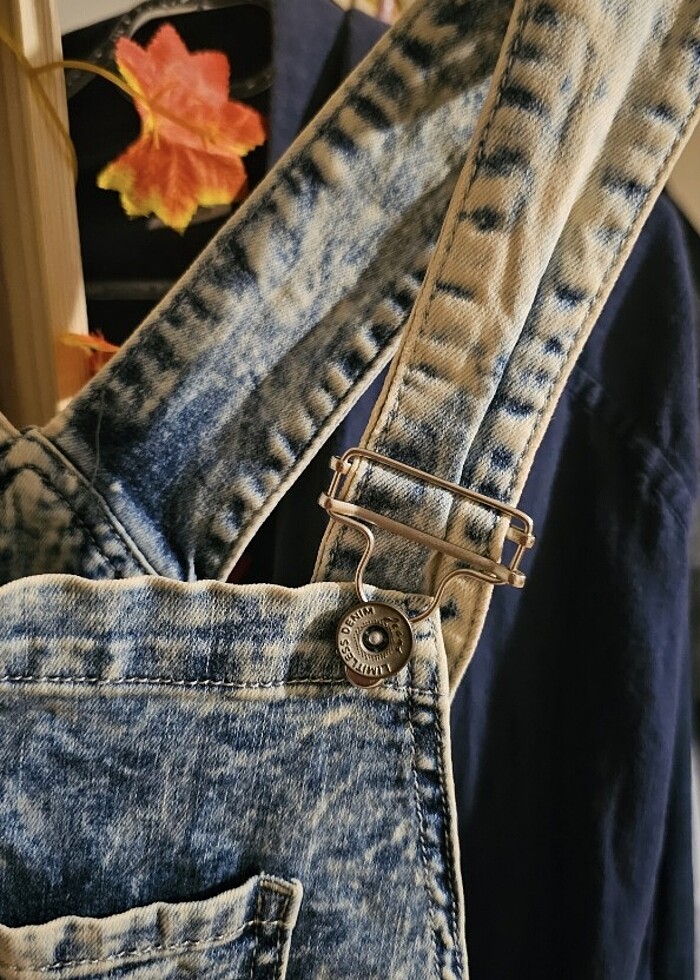 Kot jeans mini şort salopet L beden - Görsel 5