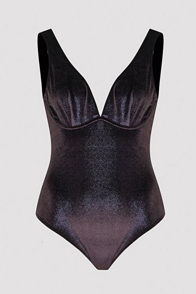 Penti Siyah Kadife Simli Parlak Bodysuit - Görsel 2