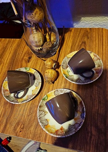 Kahverengi Porselen Fincan ve Tabak Seti - Görsel 2