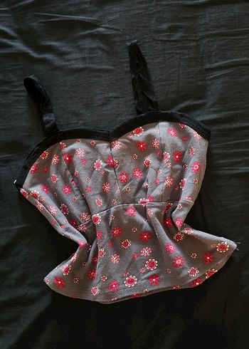 Vintage Gri Çiçekli Büstiyer