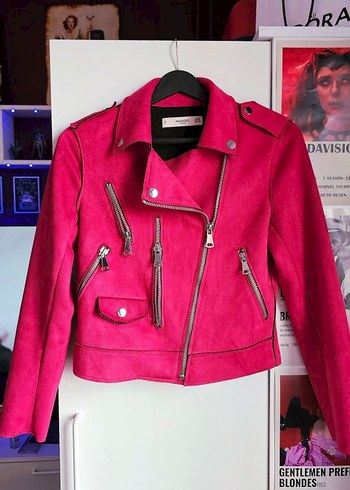 Mango Pembe Süet Mini Deri Ceket - Görsel 5