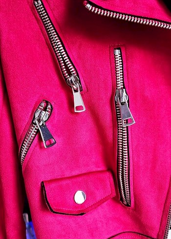 Mango Pembe Süet Mini Deri Ceket - Görsel 4