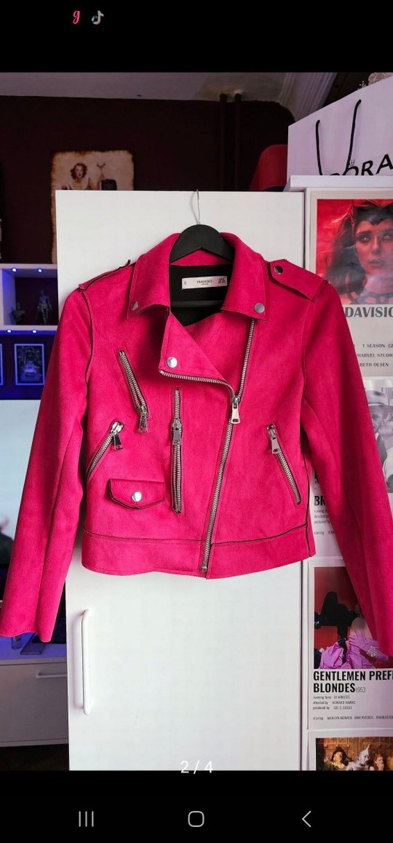 Mango Pembe Süet Mini Deri Ceket - Görsel 5