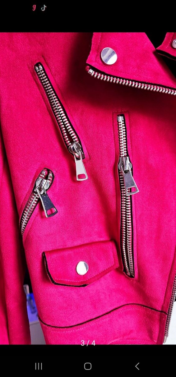 Mango Pembe Süet Mini Deri Ceket - Görsel 4