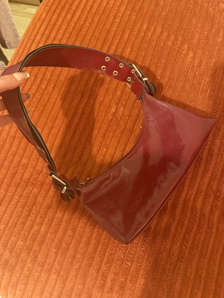 Burgundy Parlak Deri Kadın Çanta - Görsel 2