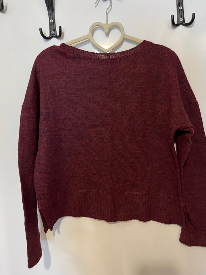 Bordo Bisiklet Yaka Uzun Kollu Örgü Kadın Kazak - Görsel 3