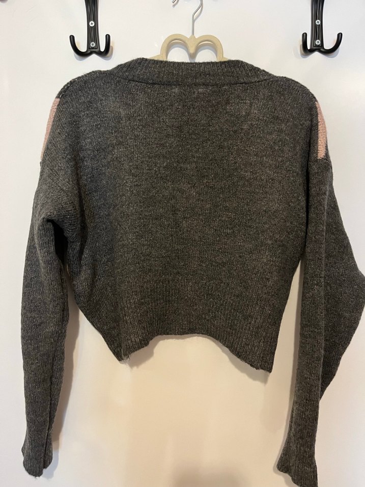 V Yaka Oversize Kareli Triko Kazak - Görsel 3