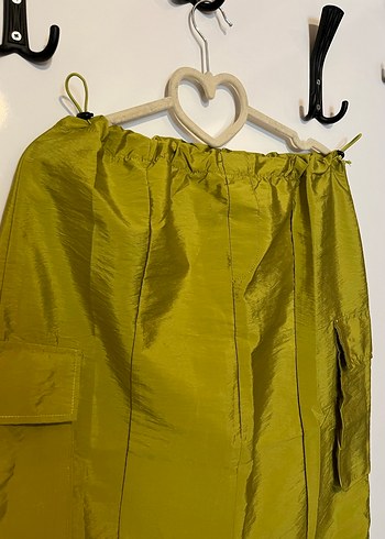 Yağ yeşili parlak yazlık etek - Görsel 3