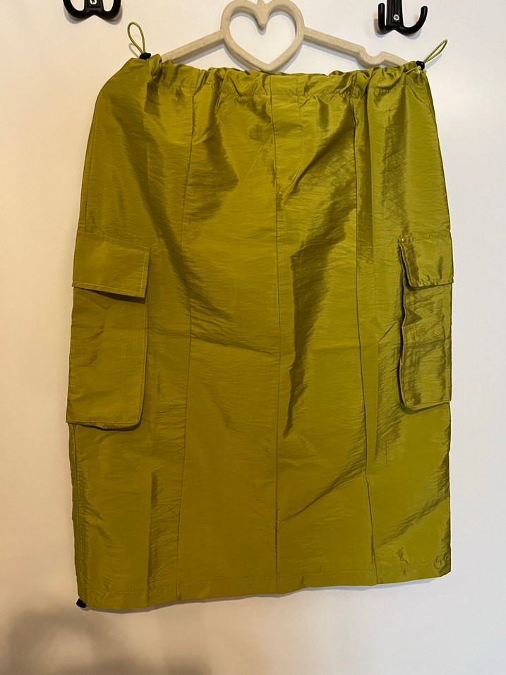 Yağ yeşili parlak yazlık etek - Görsel 2