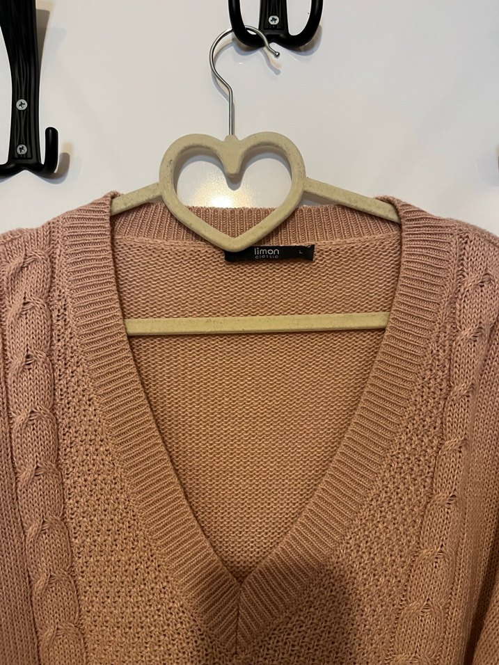 V Yaka gül kurusu Triko Kadın Kazak - Görsel 2