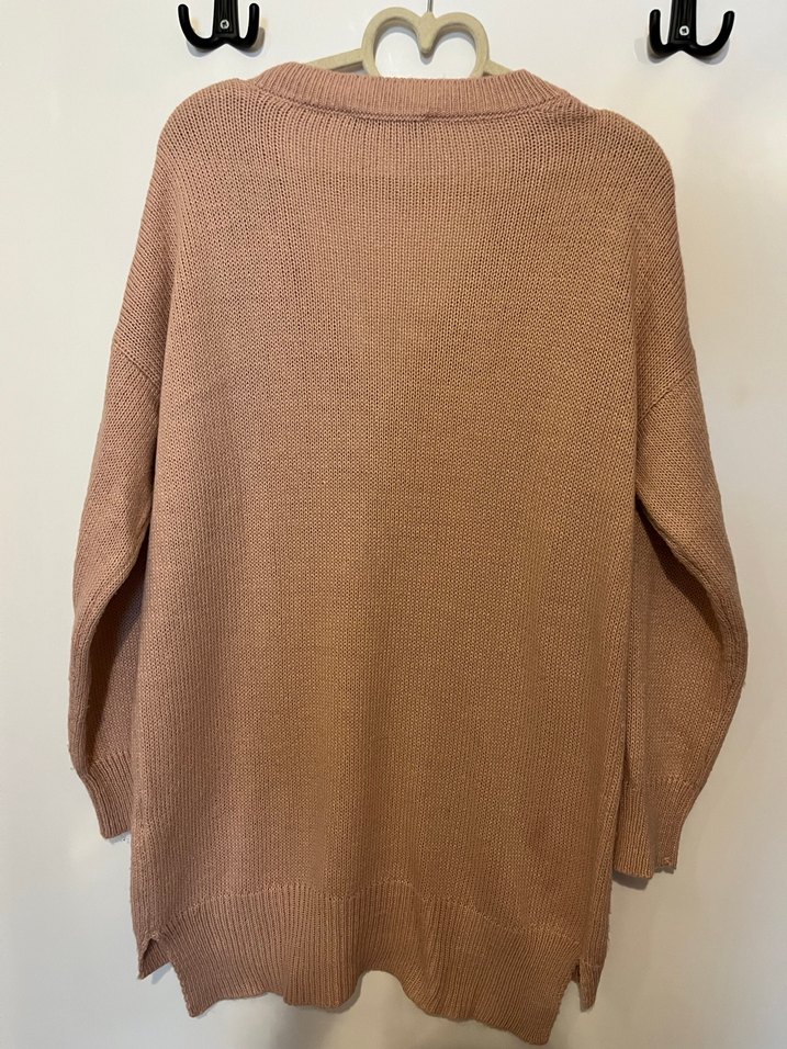 V Yaka gül kurusu Triko Kadın Kazak - Görsel 3