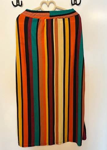 Renkli Çizgili Pilili Uzun Kadın Etek - Görsel 3