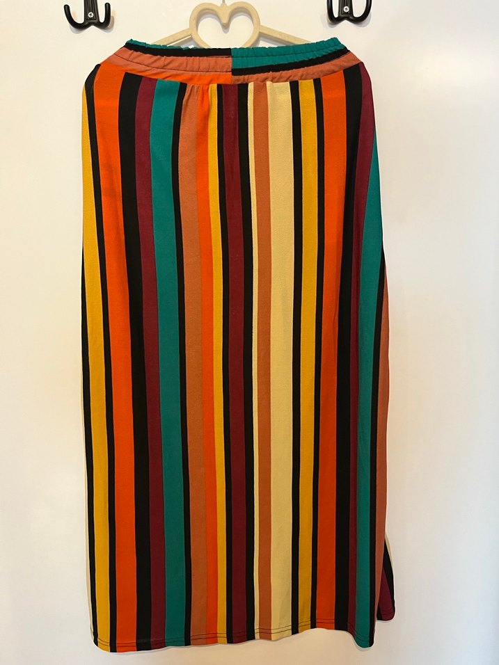 Renkli Çizgili Pilili Uzun Kadın Etek - Görsel 3