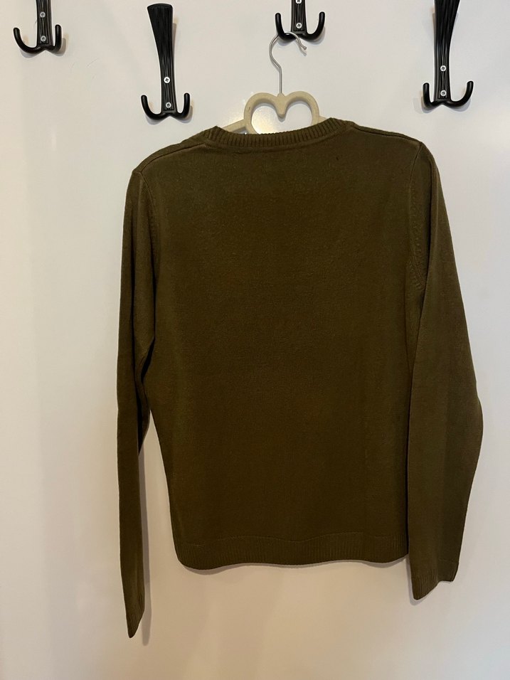 Haki rengi Kadın Yün Kazak - Görsel 5