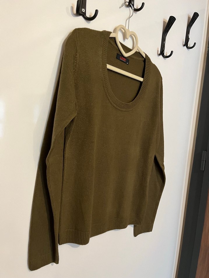 Haki rengi Kadın Yün Kazak - Görsel 3