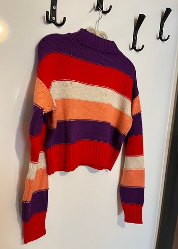 Renkli Çizgili Kadın Triko Kazak - Görsel 2