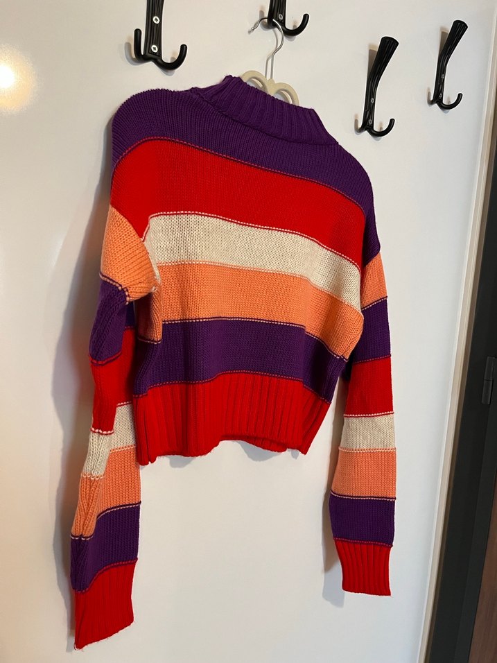 Renkli Çizgili Kadın Triko Kazak - Görsel 2