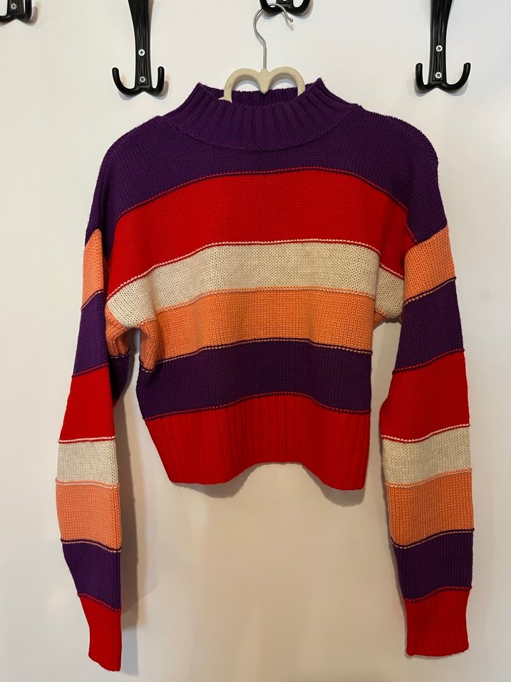 Renkli Çizgili Kadın Triko Kazak - Görsel 3