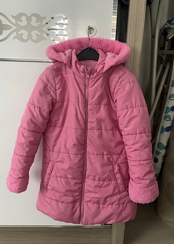 Kız Çocuk Pembe Peluş Detaylı Mont - Görsel 6