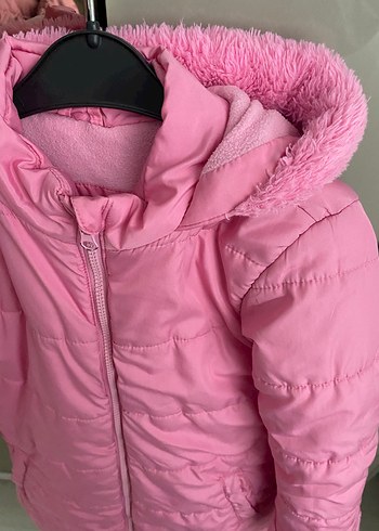 Kız Çocuk Pembe Peluş Detaylı Mont - Görsel 7