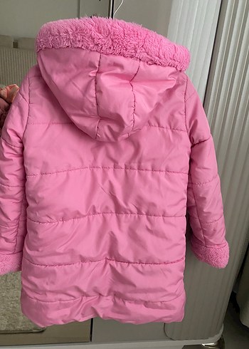 Kız Çocuk Pembe Peluş Detaylı Mont - Görsel 5