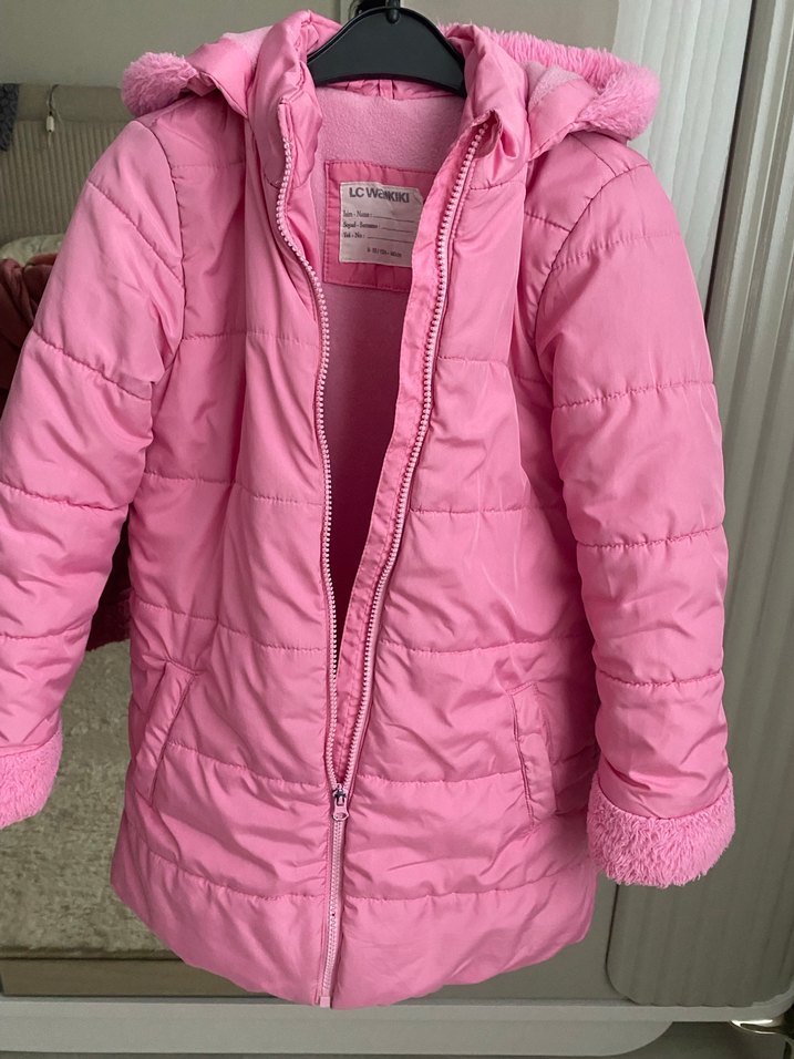 Kız Çocuk Pembe Peluş Detaylı Mont - Görsel 4