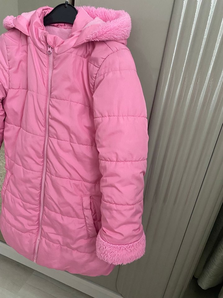 Kız Çocuk Pembe Peluş Detaylı Mont - Görsel 2