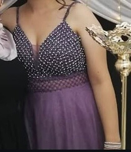 Taşlı transparan mor abiye nişanlık - Görsel 2