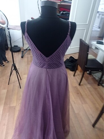 Taşlı transparan mor abiye nişanlık - Görsel 4