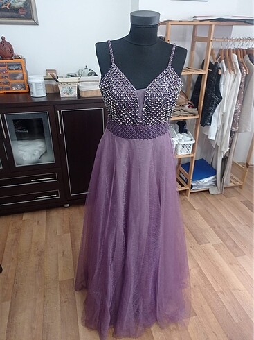 Taşlı transparan mor abiye nişanlık - Görsel 3