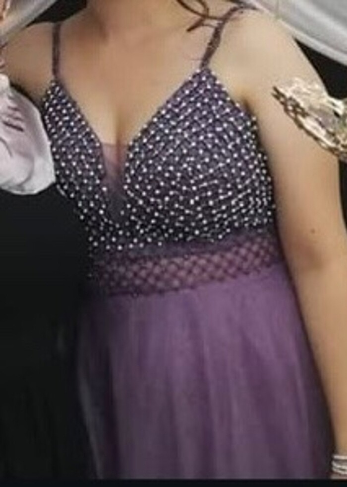 Taşlı transparan mor abiye nişanlık - Görsel 2