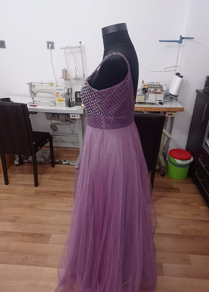 Taşlı transparan mor abiye nişanlık - Görsel 5