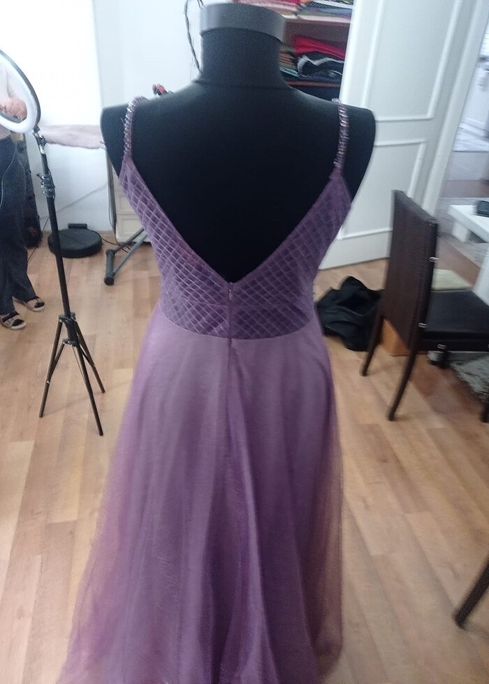 Taşlı transparan mor abiye nişanlık - Görsel 4