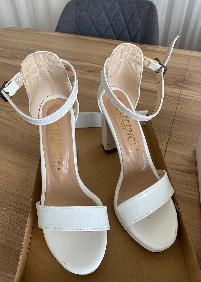 Beyaz topuklu gelin ayakkabısı 10 cm - Görsel 2