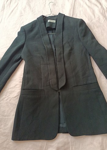 Siyah Kadın Düğmeli Midi Blazer Ceket