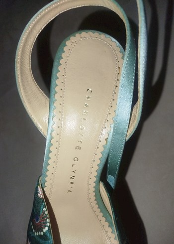 Çiçek Desenli Turkuaz Platform Topuklu Kadın Ayakkabı - Görsel 4