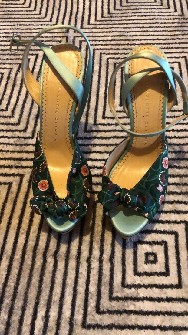 Çiçek Desenli Turkuaz Platform Topuklu Kadın Ayakkabı - Görsel 3