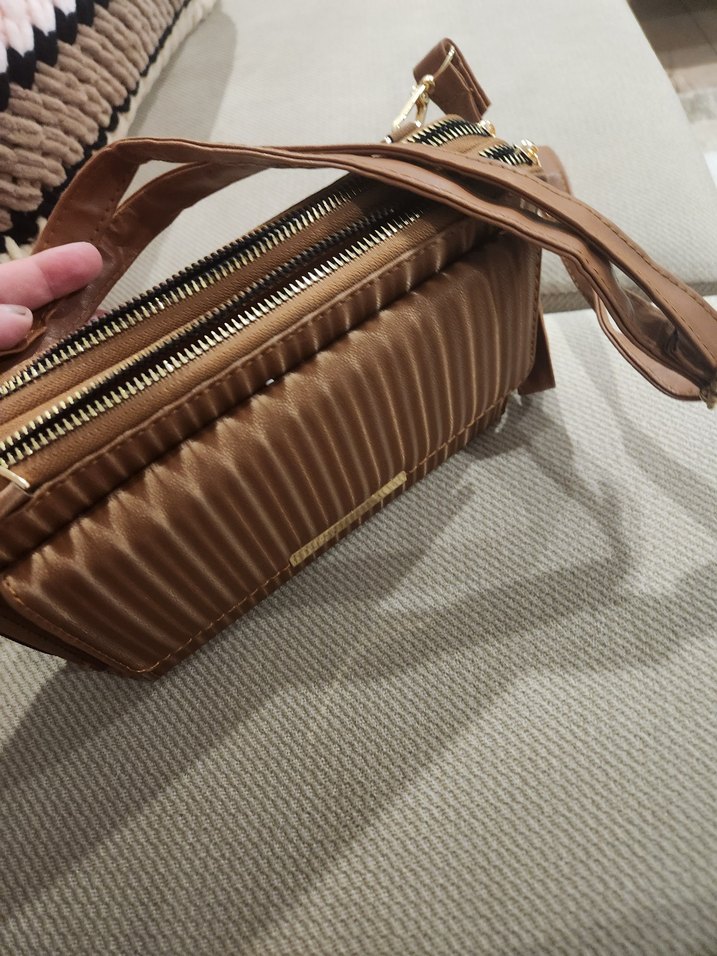 Kahverengi Fermuarlı Deri Kadın Çanta - Görsel 2