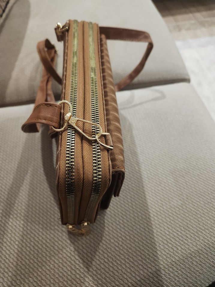 Kahverengi Fermuarlı Deri Kadın Çanta - Görsel 4