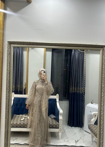 Krem Uzun  Çiçek Desenli balık model  Kadın Elbise - Görsel 2